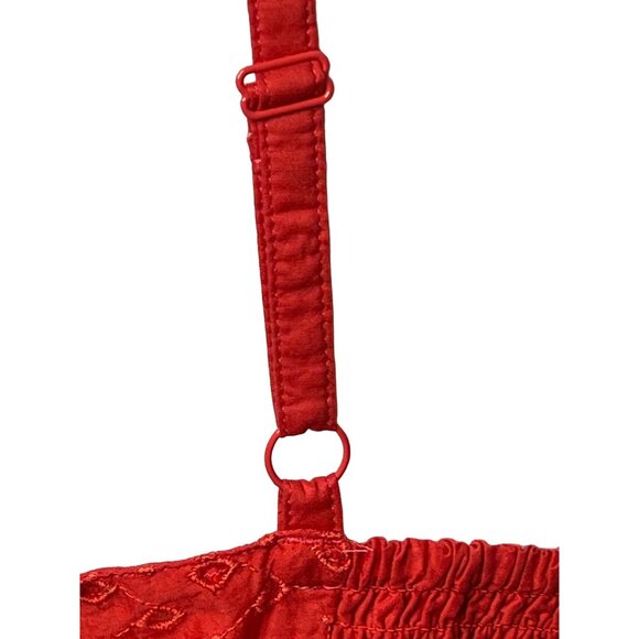 Old Navy Coral Orange Eyelet Mini Dress 3X Pockets Adj Straps Lined Embroidered - Picture 13 of 16